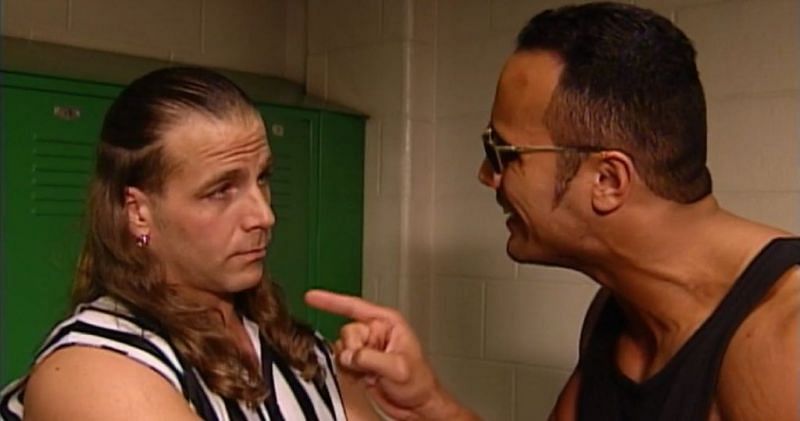 Shawn Michaels and The Rock backstage.