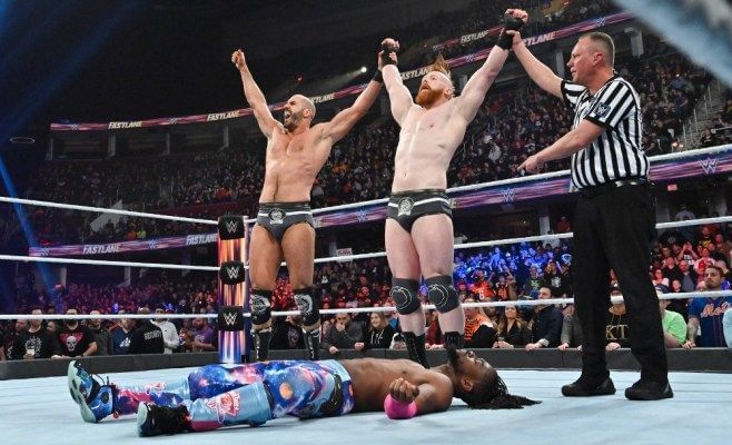 Sheamus and Cesaro defeated Kofi Kingston last night at Fastlane