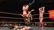 Io Shirai nails a moonsault in an NXT tag match with Kairi Sane
