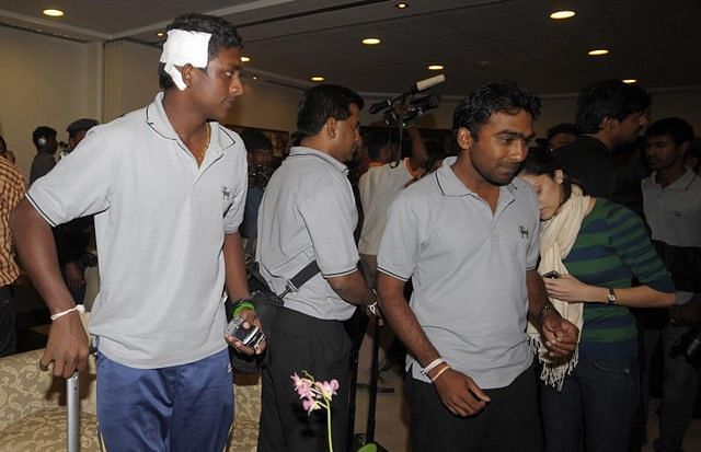Sri Lankan cricketer Ajantha Mendis and Mahela Jayawardene