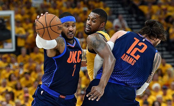 Melo struggled during the Thunder&#039;s playoff exit to the Utah Jazz