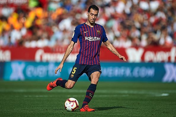 Busquets in action during Barca&#039;s 4-2 win over Sevilla late last month