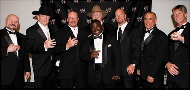 Finkel with the WWE Hall of Fame class of 2009.