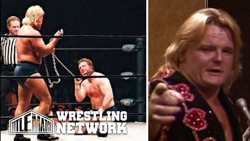 Greg Valentine has Roddy Piper down, but not out, in one of their infamous dog collar matches.