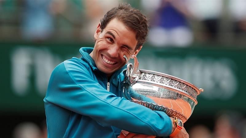 Rafael Nadal after winning the 2018 French Open