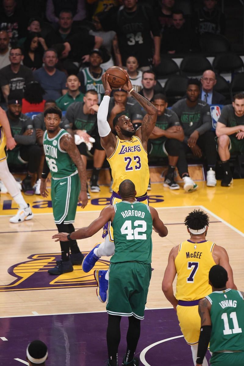 LeBron James in action against Boston Celtics
