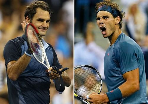 Roger Federer (L) and Rafael Nadal