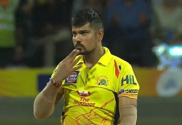 Karn Sharma bowls leg-spin for the CSK