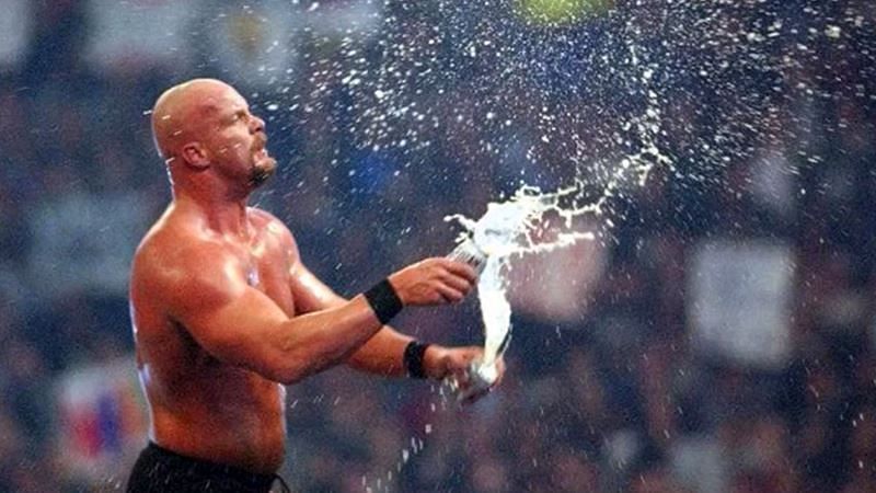 Stone Cold doing his iconic beer celebration