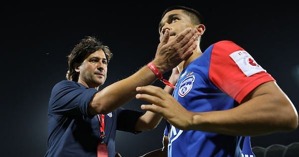 Sunil Chhetri with Bengaluru coach Carles Cuadrat