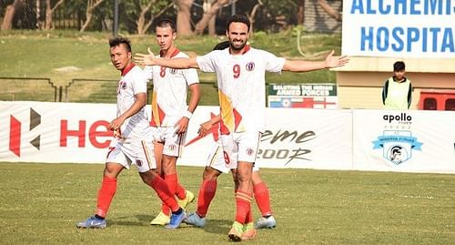 Enrique Esqueda of East Bengal with his teammates