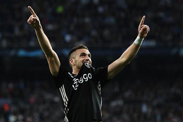 Tadic celebrates a goal for Ajax