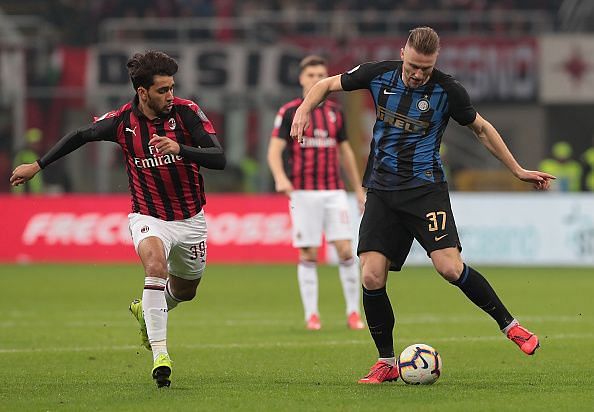 Milan Skriniar in action against AC Milan