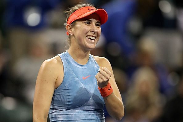 Belinda Bencic celebrates yet another win that advanced her into the semifinals at the BNP Paribas Open