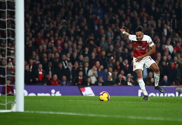 Pierre-Emerick Aubameyang scoring a goal against Bournemouth.