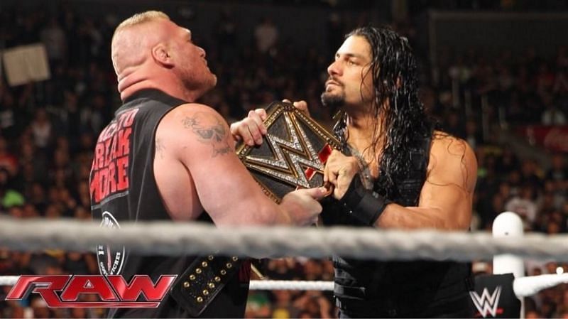 Brock Lesnar and Roman Reigns fight over the WWE Universal title.