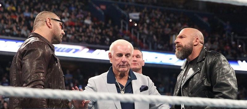 Batista, Ric Flair and Triple H on SmackDown 1000.