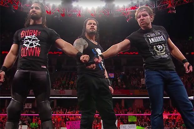 Seth Rollins as the Universal Champion and Dean Ambrose and Roman Reigns as RAW Tag Team Champions!