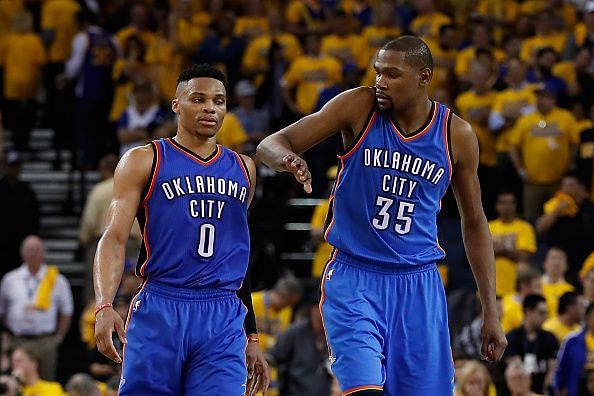 Russell Westbrook and Kevin Durant played major roles during the Thunder&#039;s formative years