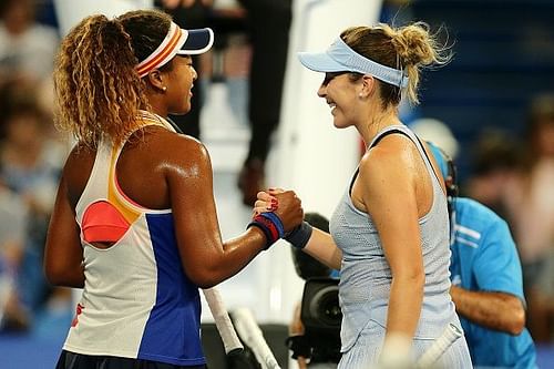 Naomi Osaka and Belinda Bencic at 2018 Hopman Cup