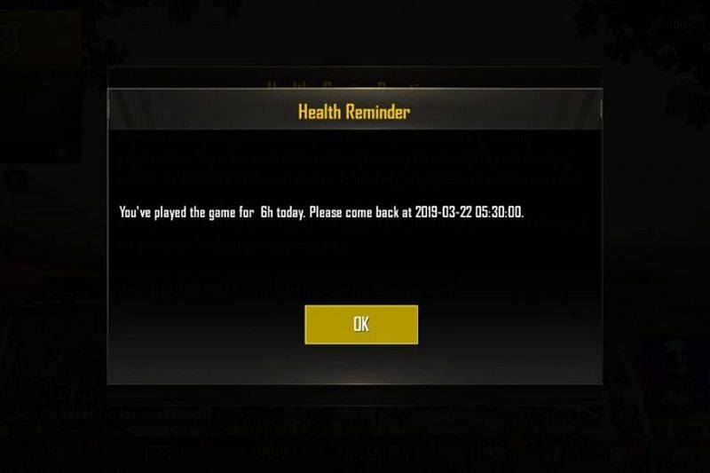 PUBG Mobile India: New Screenshot showcasing the play time restriction message.
