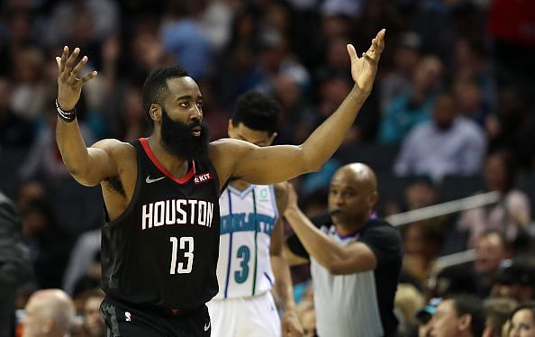 James Harden, pictured here against the Charlotte Hornets, is enjoying a historic season