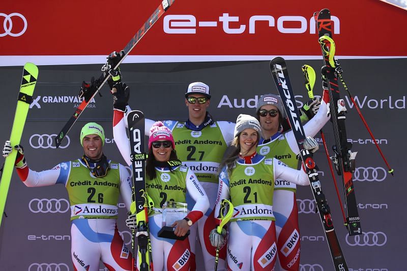 Switzerland beats Norway to win World Cup Finals team skiing