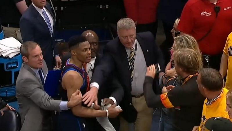 Westbrook engaged with the Utah Jazz fans following the Thunder&#039;s game six defeat