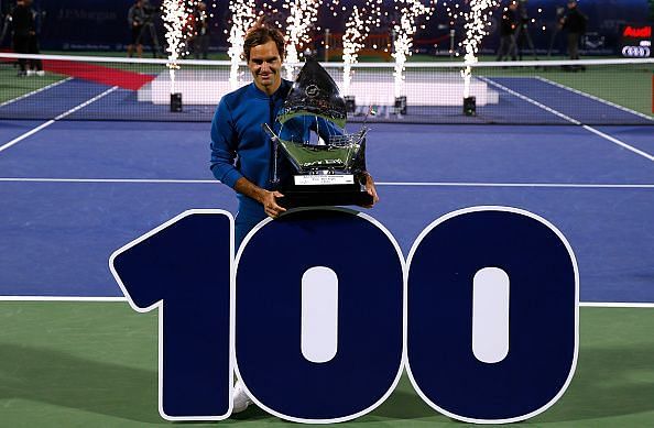 Global tennis icon Roger Federer celebrates his 100th Singles title in Dubai