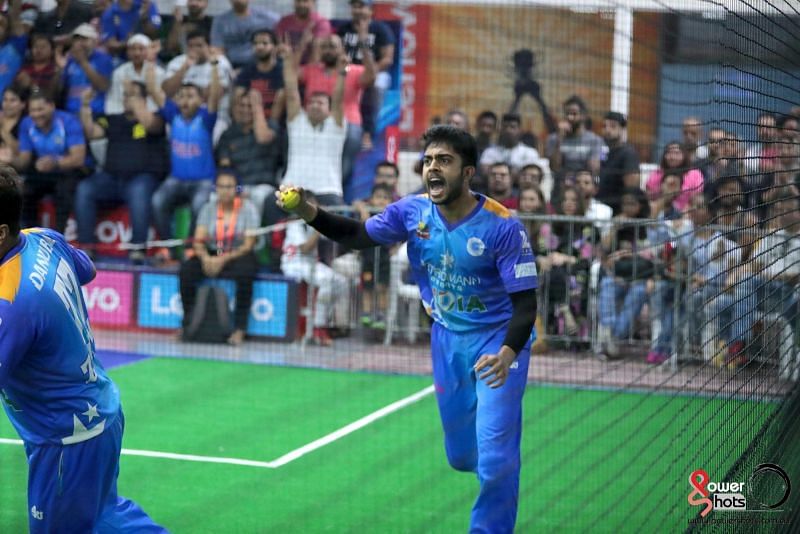 Daivik Rai celebrates at the 2017 Indoor Cricket World Cup (Image Courtesy: Powershots Photography)