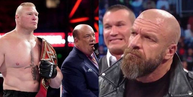 Brock Lesnar could likely face several formidable foes after WrestleMania 35, depending on what the WWE higher-ups including Triple H (far right) have in mind