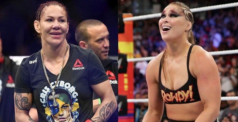 Cris Cyborg (left) has often resorted to hurling insults and abuses towards Ronda Rousey (right)