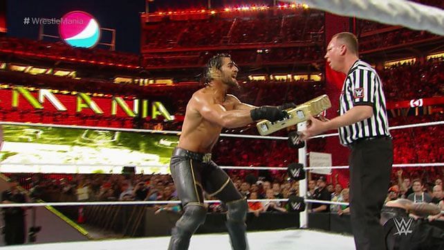 Rollins cashed in his briefcase during Lesnar&#039;s title defense at WrestleMania 31