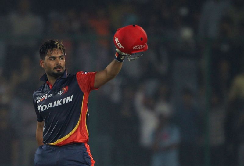 New Delhi: Delhi Daredevil&#039;s Rishabh Pant celebrates his century during an IPL 2018 match between Delhi Daredevils and Sunrisers Hyderabad at Feroz Shah Kotla Ground in New Delhi, on May 10, 2018. (Photo: Surjeet Yadav/IANS)