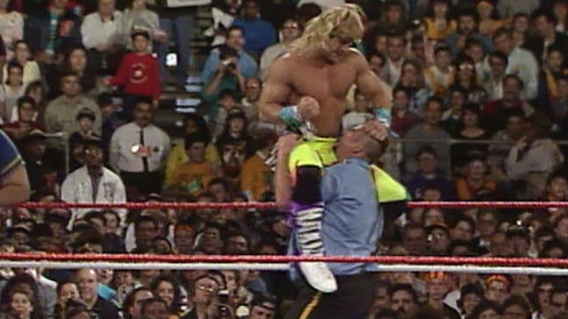Shawn Michaels, in his first WrestleMania, gets caught by the Big Boss Man