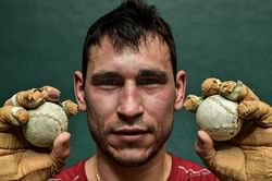 AP PHOTOS: Spanish Basque Ball players use hands to hit ball