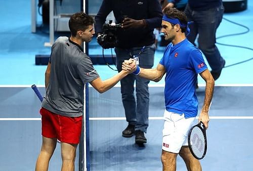 Dominic Thiem (left) and Roger Federer