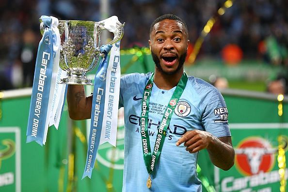 Raheem Sterling after Man City&#039;s win over Chelsea in the Carabao Cup final last weekend.