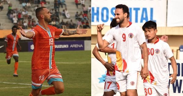 Chennai City&#039;s Pedro Manzi and East Bengal&#039;s Enrique Esqueda