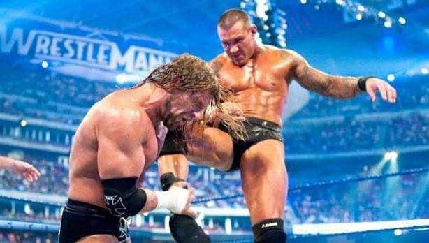 Randy Orton and Triple H in action from WrestleMania 25