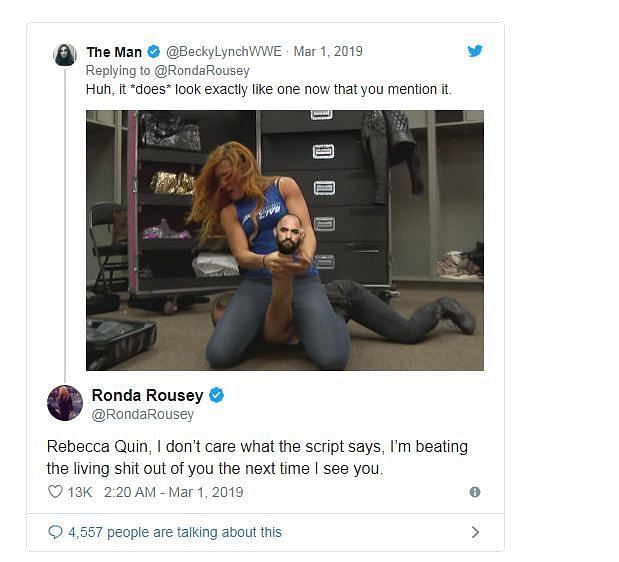 Ronda threatened to go off script in their recent exchange on twitter
