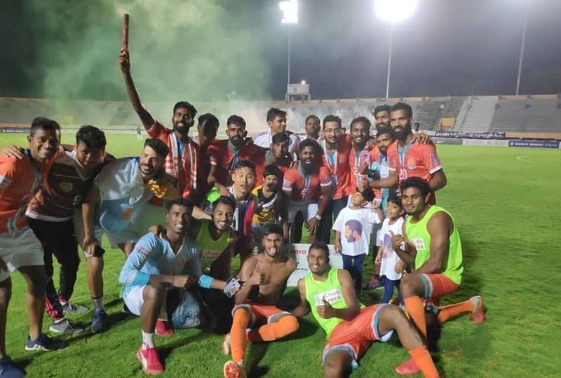 Chennai City FC players after winning their maiden I-League title