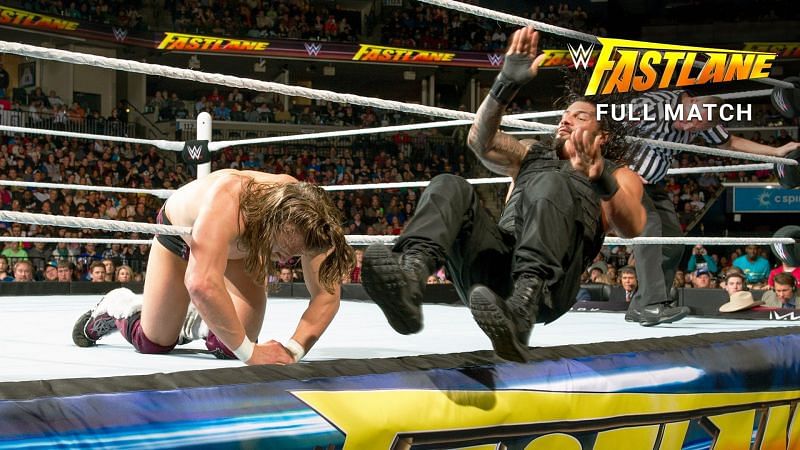 Roman Reigns connects with a Running Missile Dropkick across the apron to Daniel Bryan (Fastlane 2015).