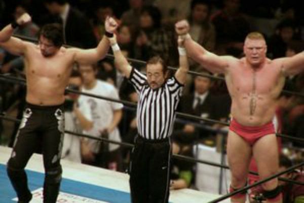 Nakamura and Lesnar during their time in NJPW