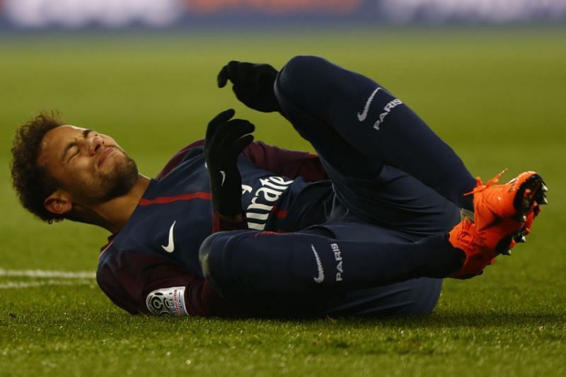 PSG&#039; Neymar after his injury against Marseille