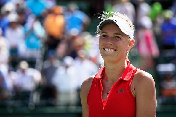 Caroline Wozniacki earned a spot in the third round winning her opening match in straight sets at the Miami Open