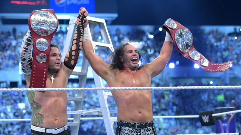 The Hardy Boyz after winning Raw Tag Team Titles at WrestleMania 35