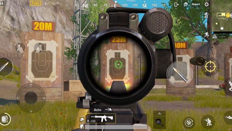 Some shooting practice in the practice mode of PUBG Mobile.