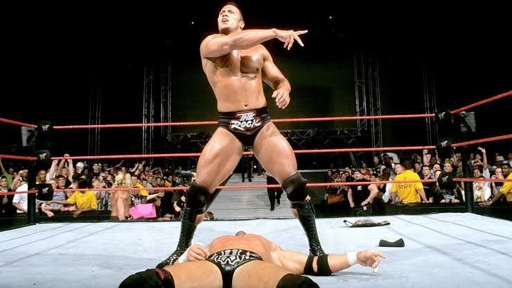 The Rock getting ready for a people&#039;s elbow!