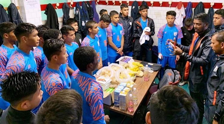 India&#039;s U-15 boys with coach Bibiano Fernandes